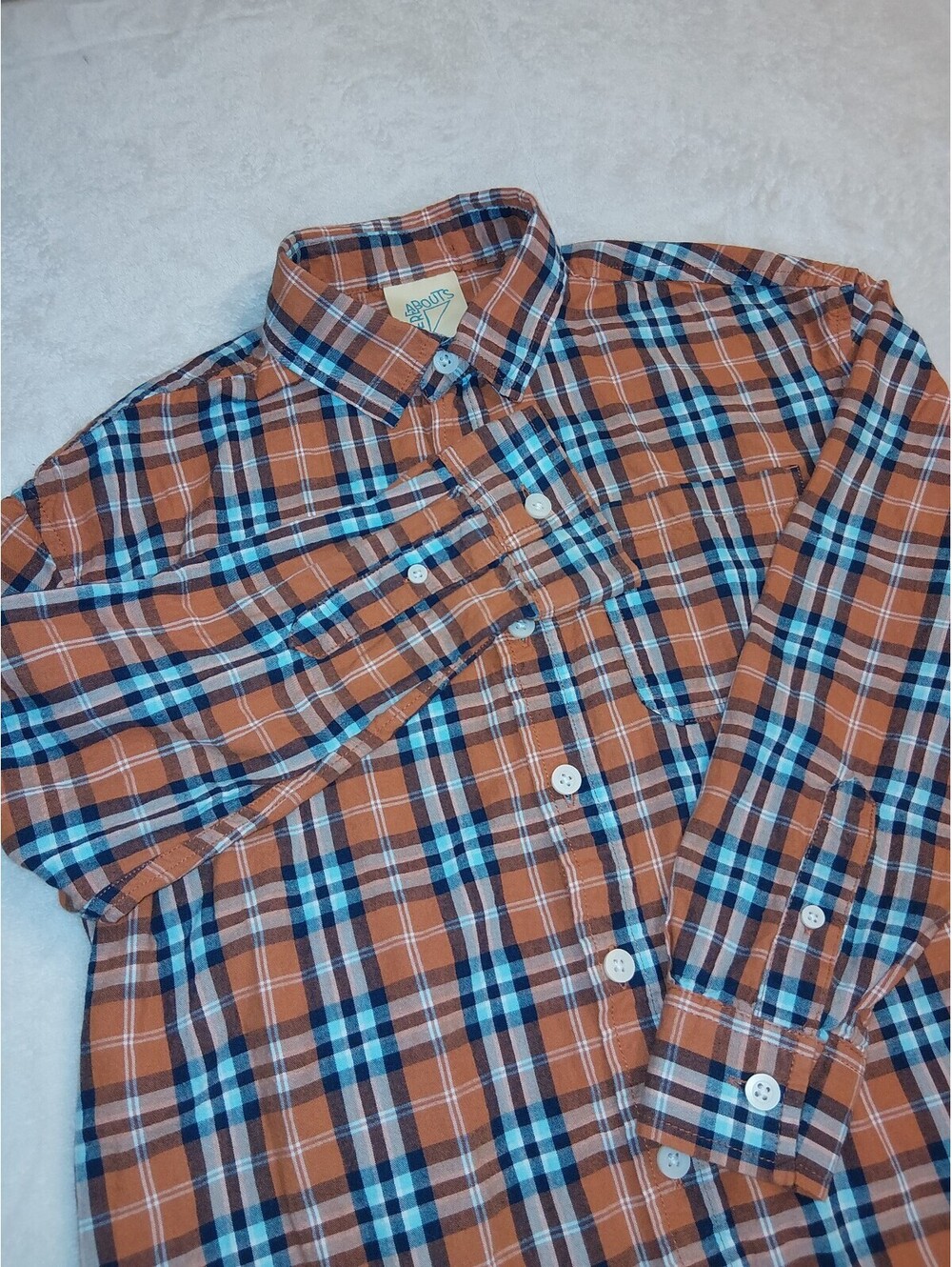 Thereabouts Boys' Medium 10H/12H Orange Plaid Cotton Button-Up Shirt. 0094